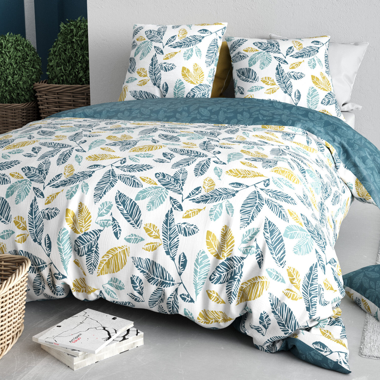 Parure housse de couette imprimé 100% coton - natou - bleu