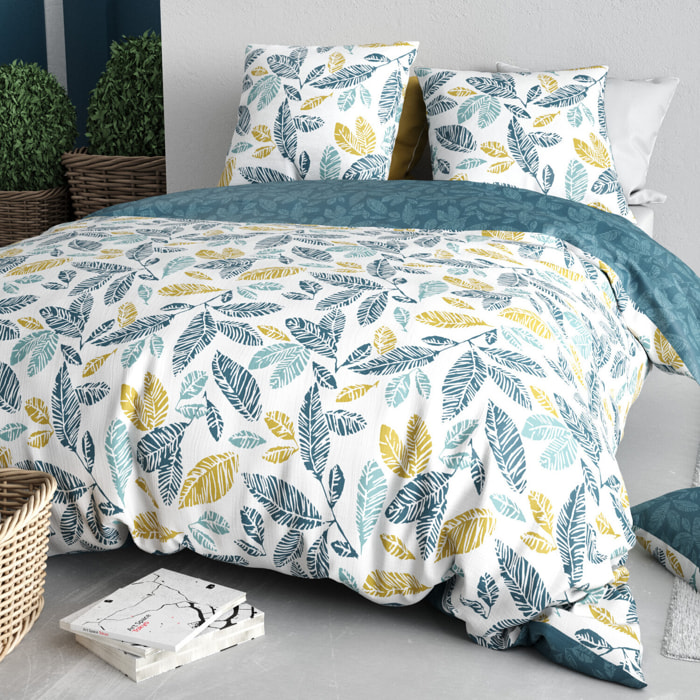 Parure housse de couette imprimé 100% coton - natou - bleu