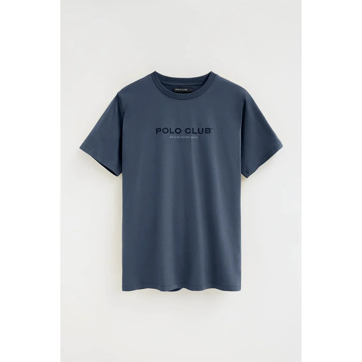 Maglietta blu denim a maniche corte con ricamo Established 2012 Polo Club