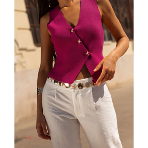 Chaleco de mujer crop con cierre cruzado y escote pico