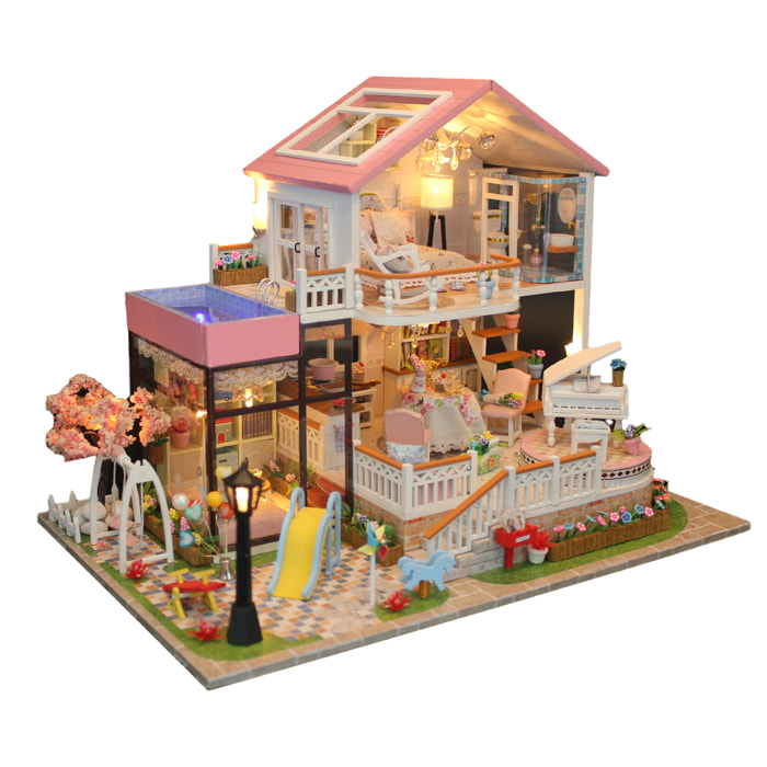 Casa con giardino Dolce conversazione. Modello 3D realistico con grande dettaglio e luci LED.