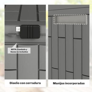 Arcón Exterior Capacidad 114L, Baúl de Almacenaje Exterior de Resina Resistente al Agua y a los Rayos UV, con Cerradura para Jardín, Terraza, Patio, 56x44x54 cm, Gris