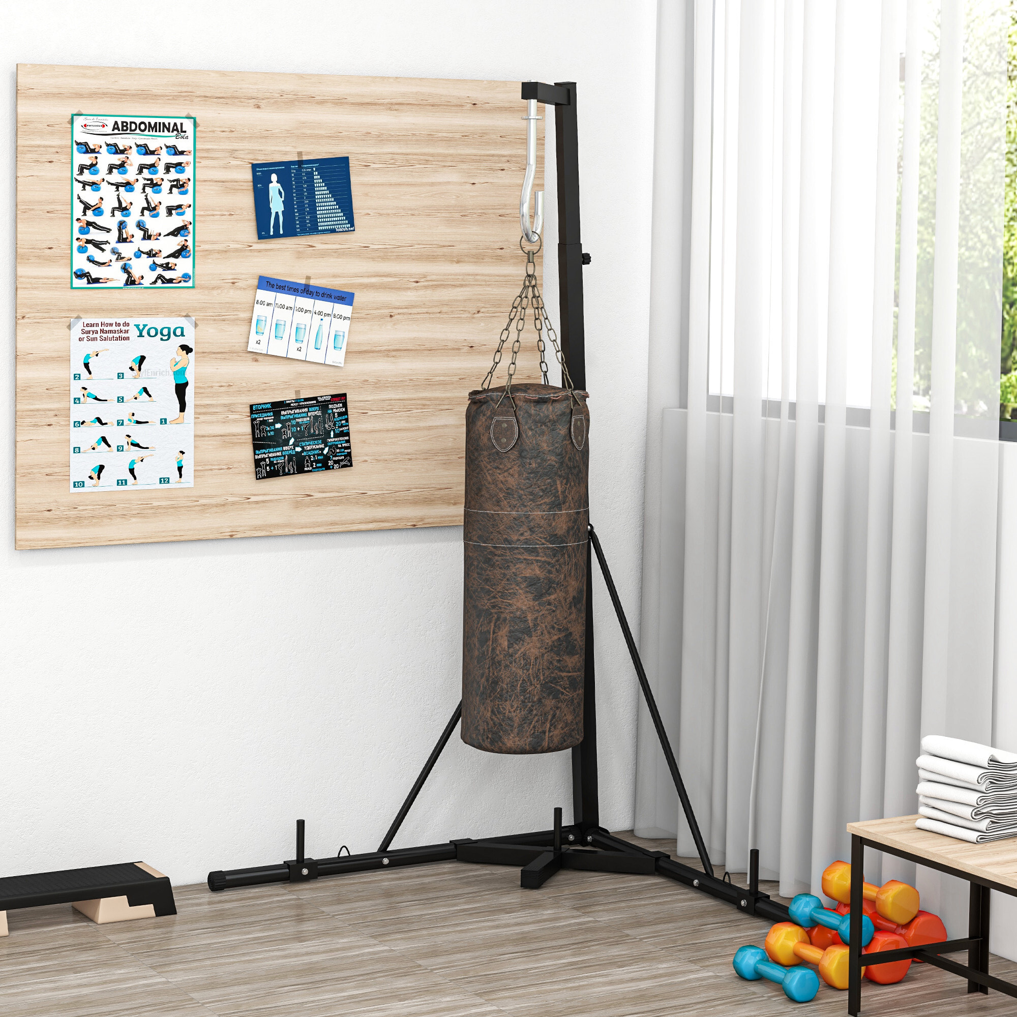 Soporte de Saco de Boxeo de Pie Soporte para Bolsas de Boxeo Plegable con Altura Ajustable para Bolas de Velocidad Entrenamiento en Gimnasio Hogar Carga 60 kg 170x90x182-225 cm Negro