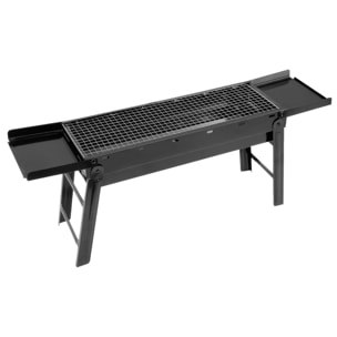 Barbacoa portátil de carbón YF-60A con diseño plegable, bandeja deslizante, baldas laterales y ventilación optimizada para una cocción uniforme y eficiente.