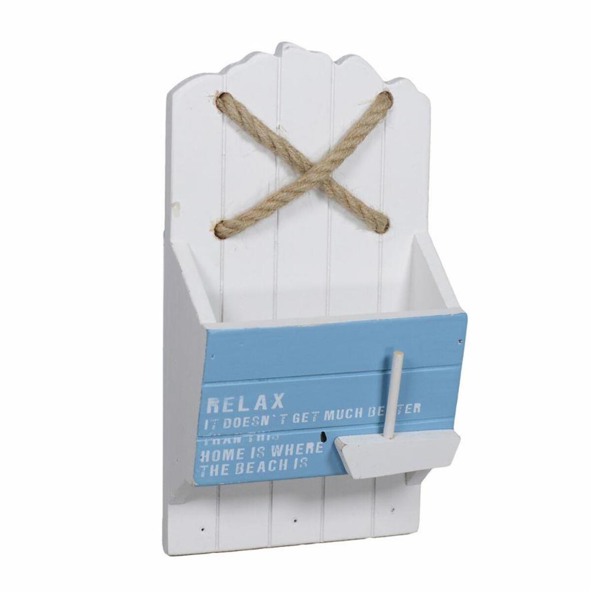 Portalettere mare in legno bianco/azzurro cm15x6,5h25,5