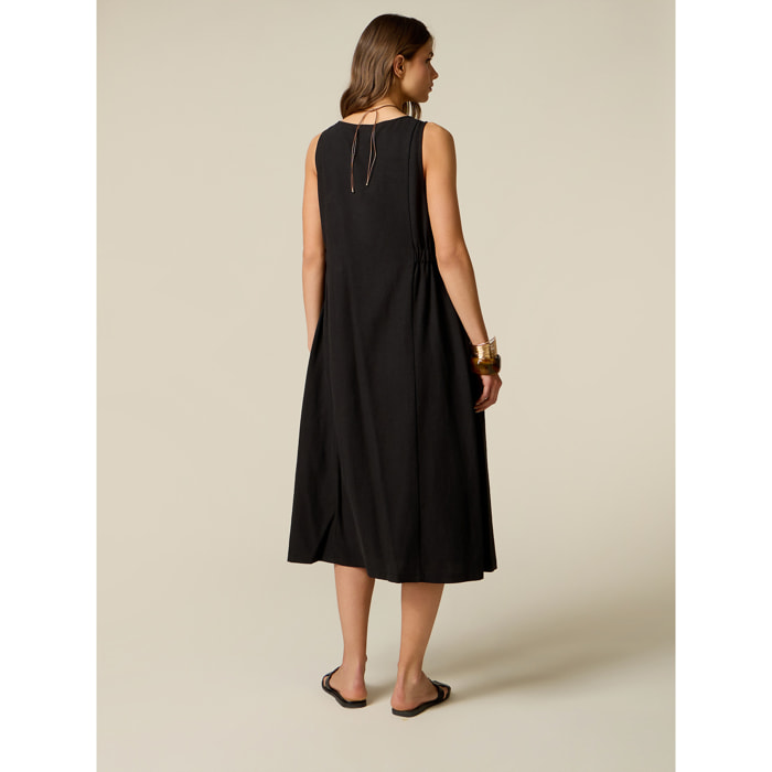 Oltre - Vestito flared misto lino con collana - Nero
