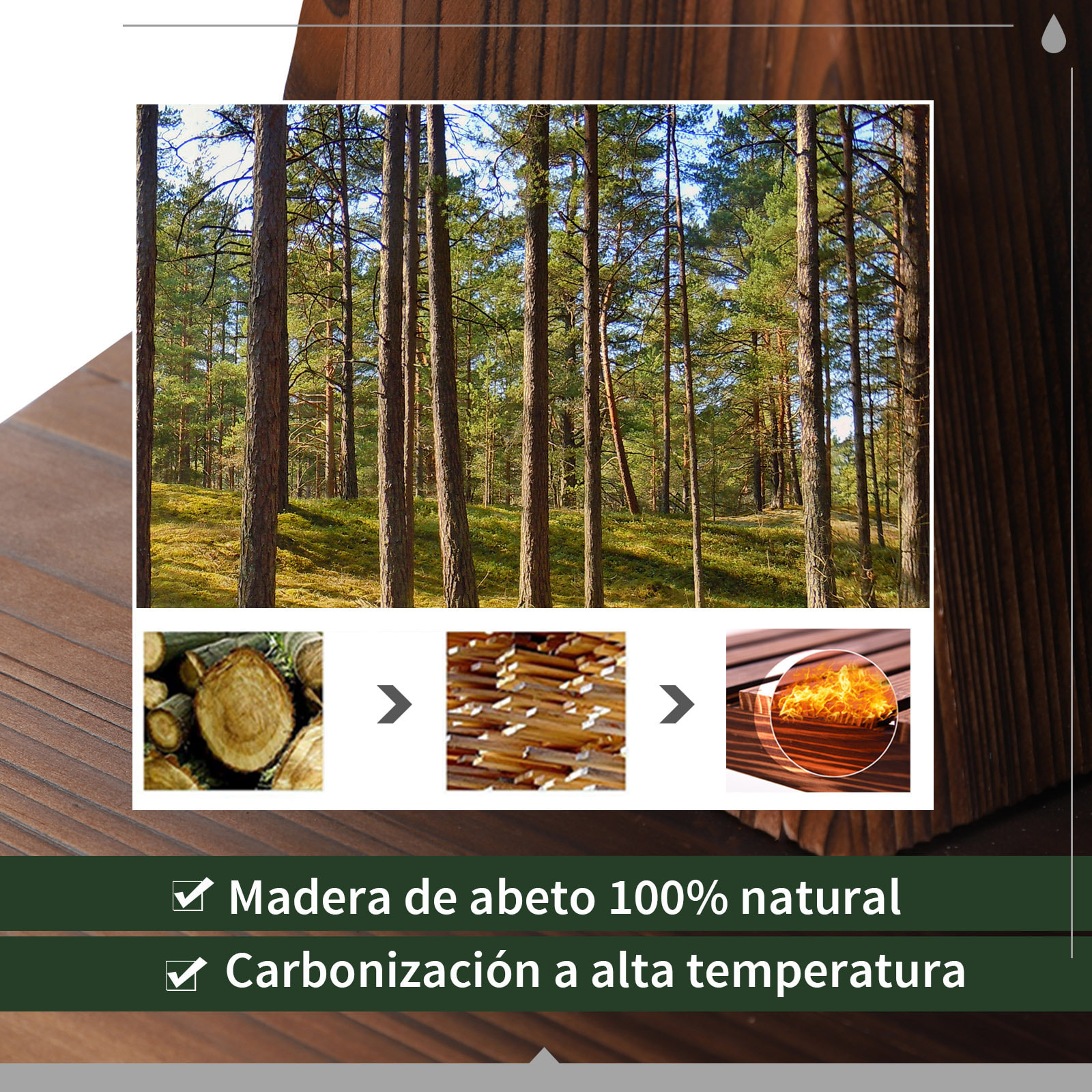 Fuente de Agua de Madera Fuente de Jardín en Cascada de 2 Niveles con Bomba Eléctrica y Salida de Agua Ajustable para Decoración Patio Terraza 44,5x44,5x58,5 cm Natural
