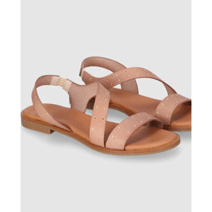 Sandalias de Piel - Beig - Tacón: Bajo