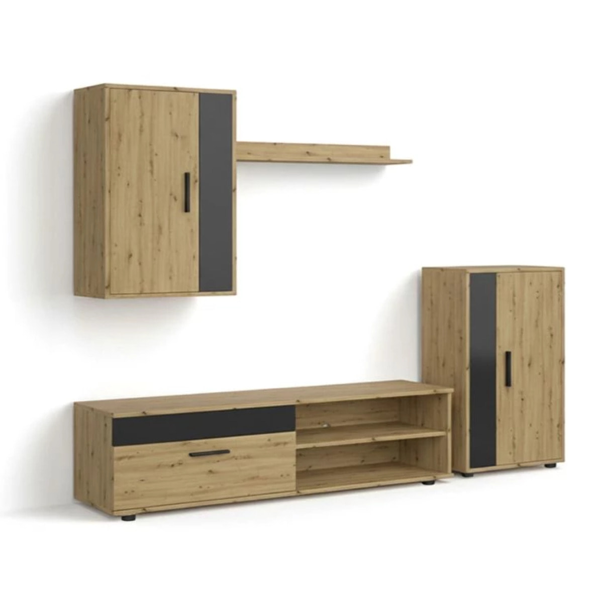 Mueble de salón modular Lunet en aplino negro 190 cm Alpino - Negro