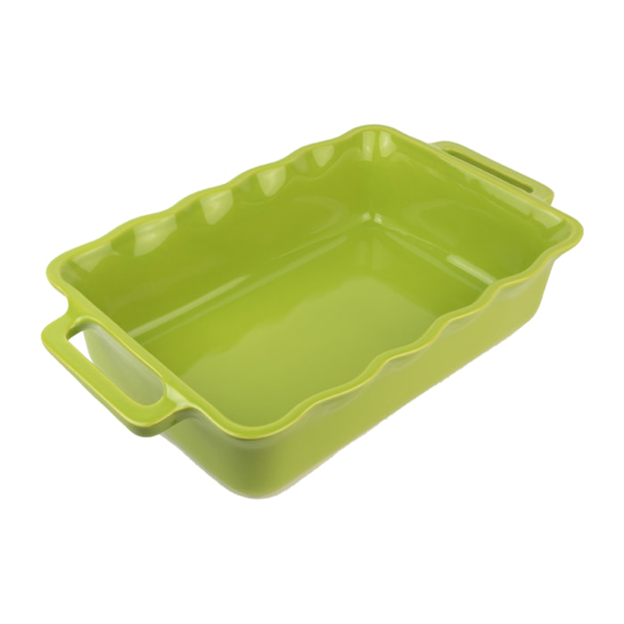 Plat céramique four rectangulaire festonné vert pomme 34,5 cm Délices