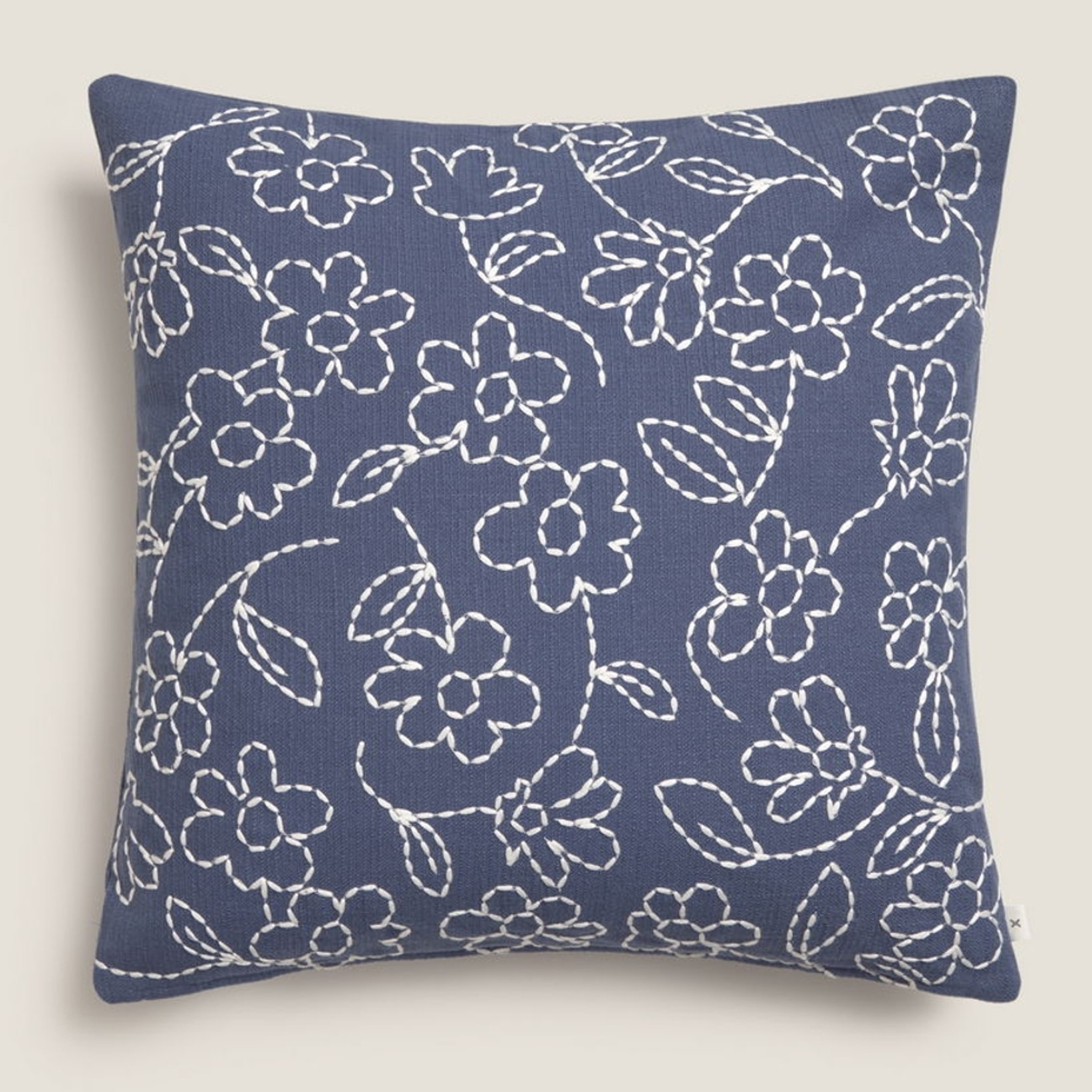 Funda de cojín algodón bordado floral Resflora color azul marino 100% Algodón
