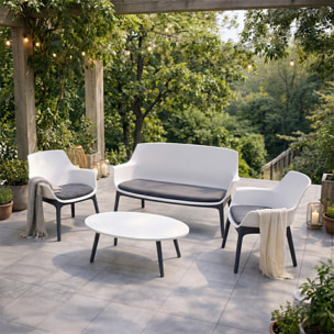 Salon de jardin 4 places blanc avec table basse BUCA