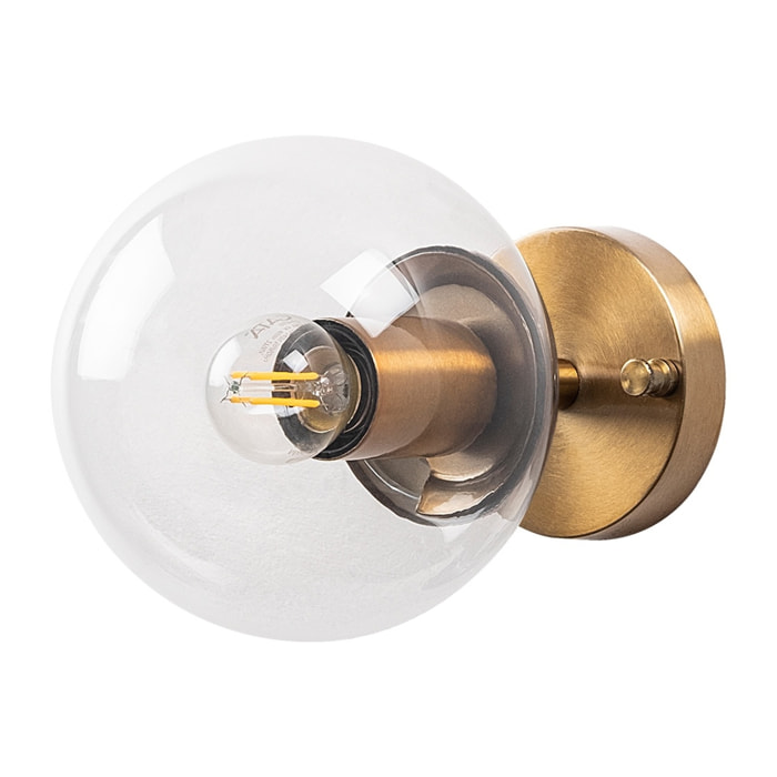 Aplique de pared bomba transparente, metal , vintage, 15x15x24, casquillo E14 Max 15 W