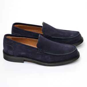 Mocassino liscio in pelle scamosciata con fondo in cuoio antiscivolo Blu