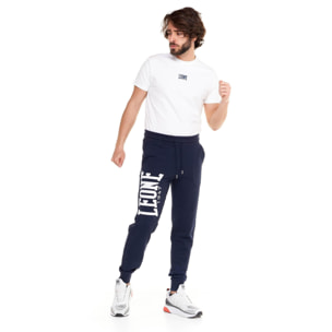 Pantalones básicos de hombre Leone con logo grande en algodón sin cepillar.