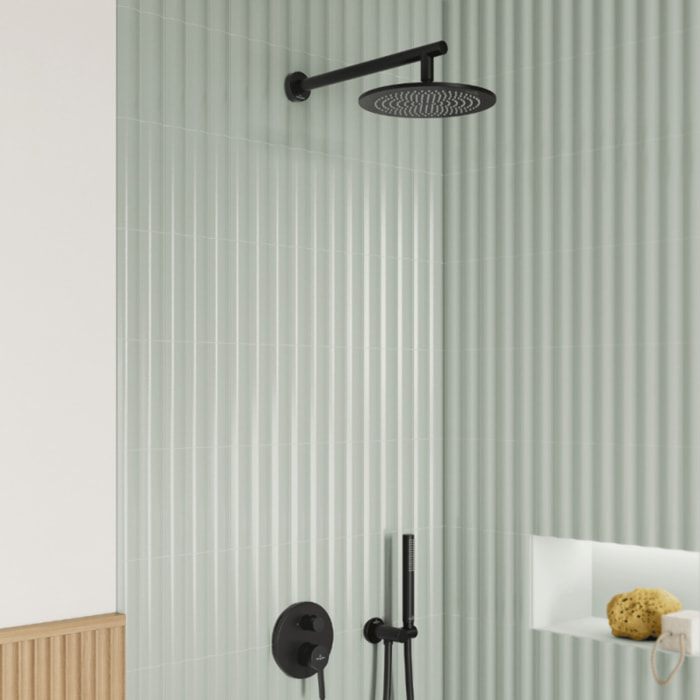 Support mural pour douchette avec raccordement Universal Showers rond noir mat