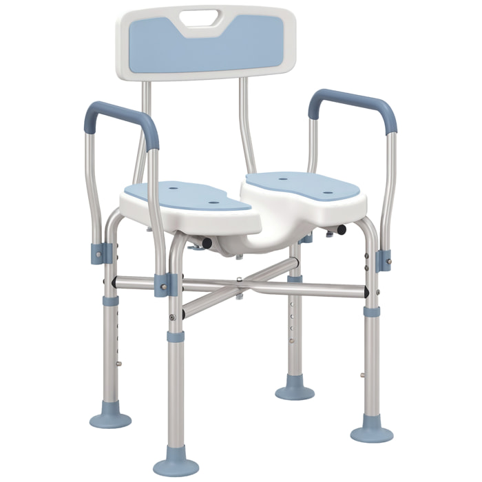 Tabouret de douche avec siège rembourrée et accoudoirs, chaise de douche, tabouret de bain, hauteur réglable 83-91,5 cm, cadre en aluminium et pieds antidérapants, bleu