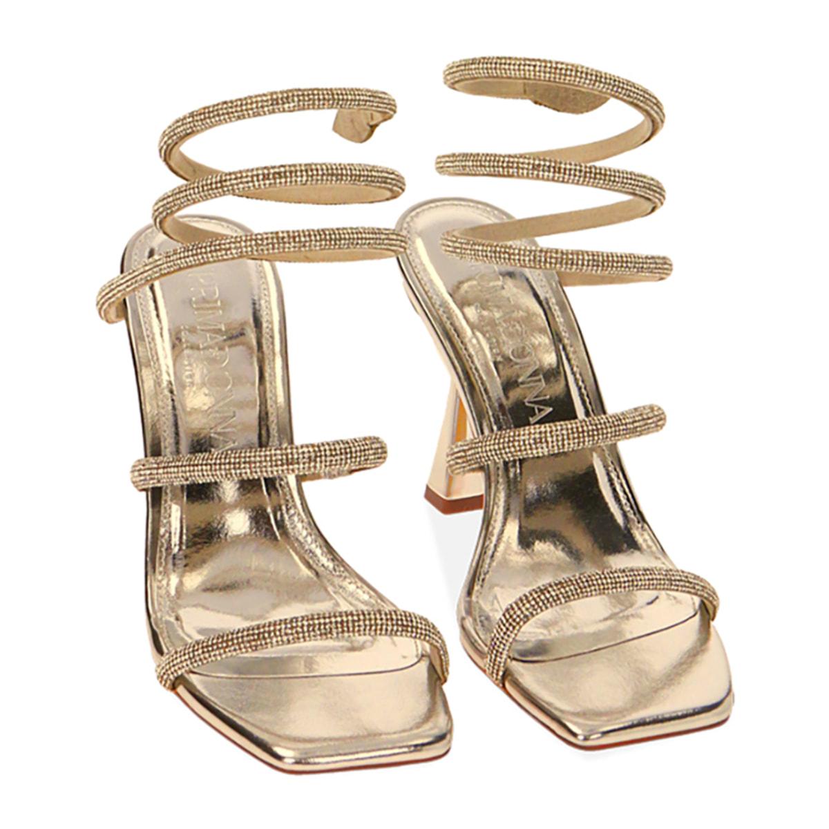 Sandalias oro snake, tacón 10 cm