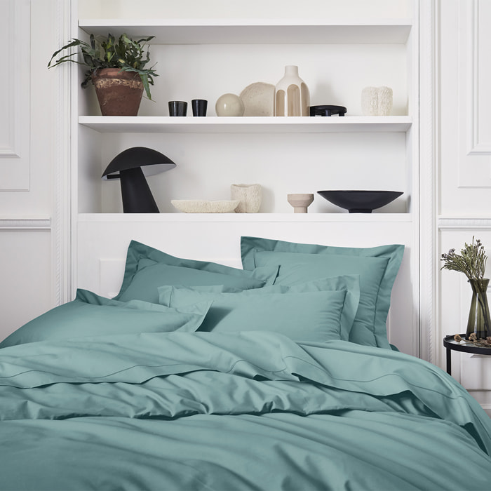 Housse de couette unie en percale de coton, PREMIÈRE, Vert Agave