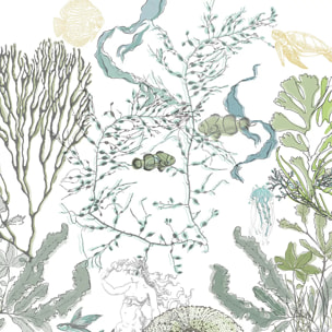 Serviette lin & coton lavé 150 g/m² imprimé blanc bleu vert Balade marine verde