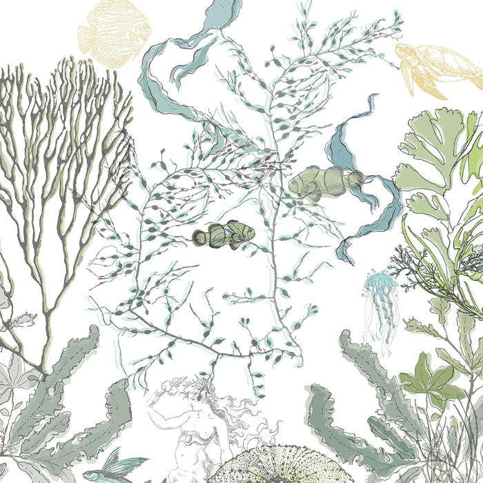 Serviette lin & coton lavé 150 g/m² imprimé blanc bleu vert Balade marine verde
