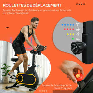 Vélo d'appartement réglable - vélo biking cardio - volant d'inertie 4 Kg, écran LCD, support Ipad, porte-gobelet - acier noir