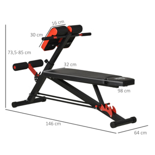 Banco de Pesas Multifuncional Banquillo de Gimnasio Completo Respaldo Inclinable en 3 Posiciones y Altura Ajustable Carga 300 kg 64x146x73,5-85 cm Negro