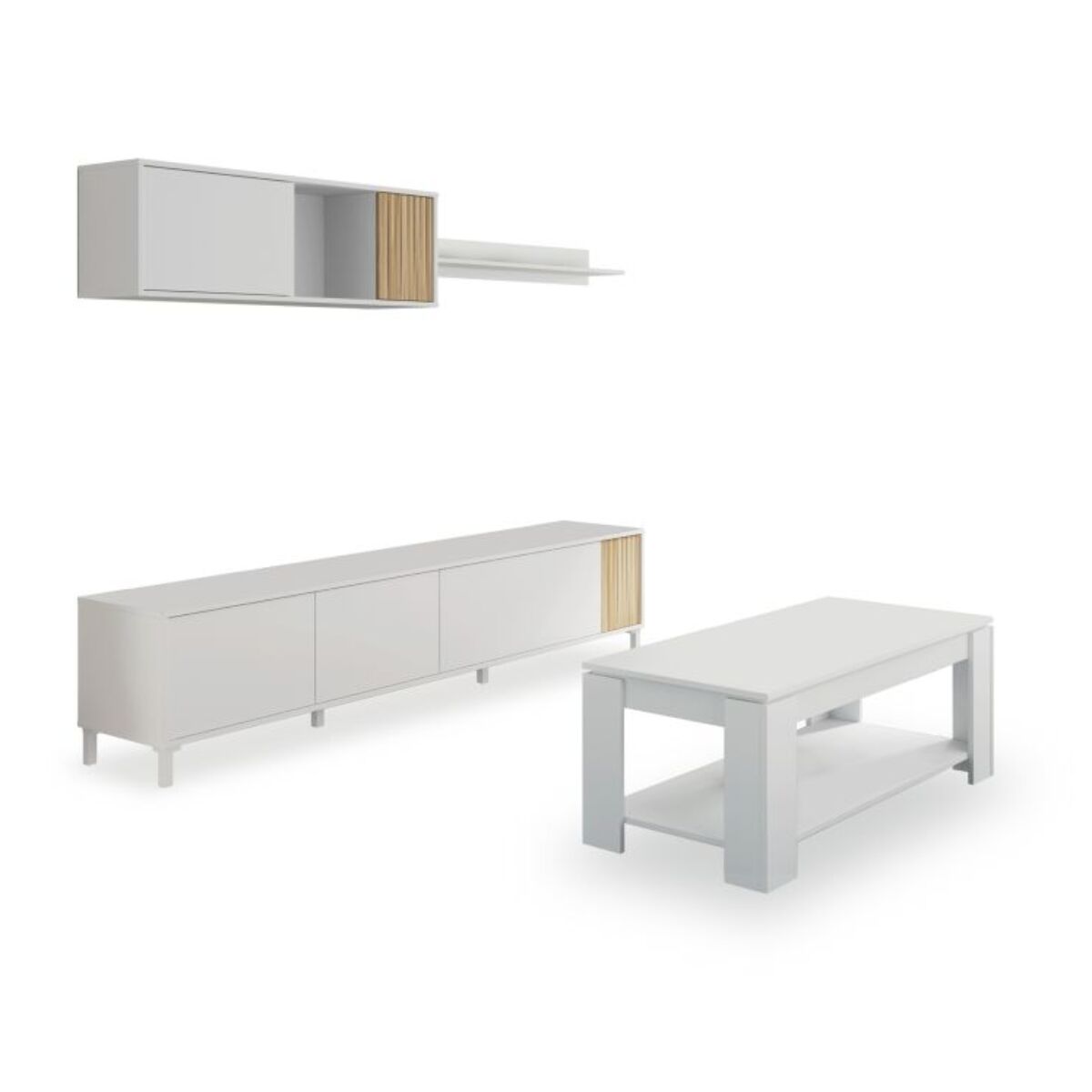 Pack salón con mesa de centro Nitza Plus V1 Blanco Artik (Blanco Mate) - Natur