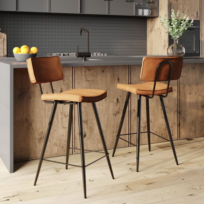 Lot de 2 chaises pour îlot central 66 cm en cuir synthétique camel - Texas