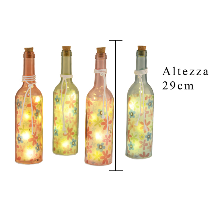 Bottiglia Con Luci A Stella 29 Cm - Pezzi 3 - 7,3X29X7,3cm - Colore: Incolore - Bianchi Dino - Oggettistica Con Luci