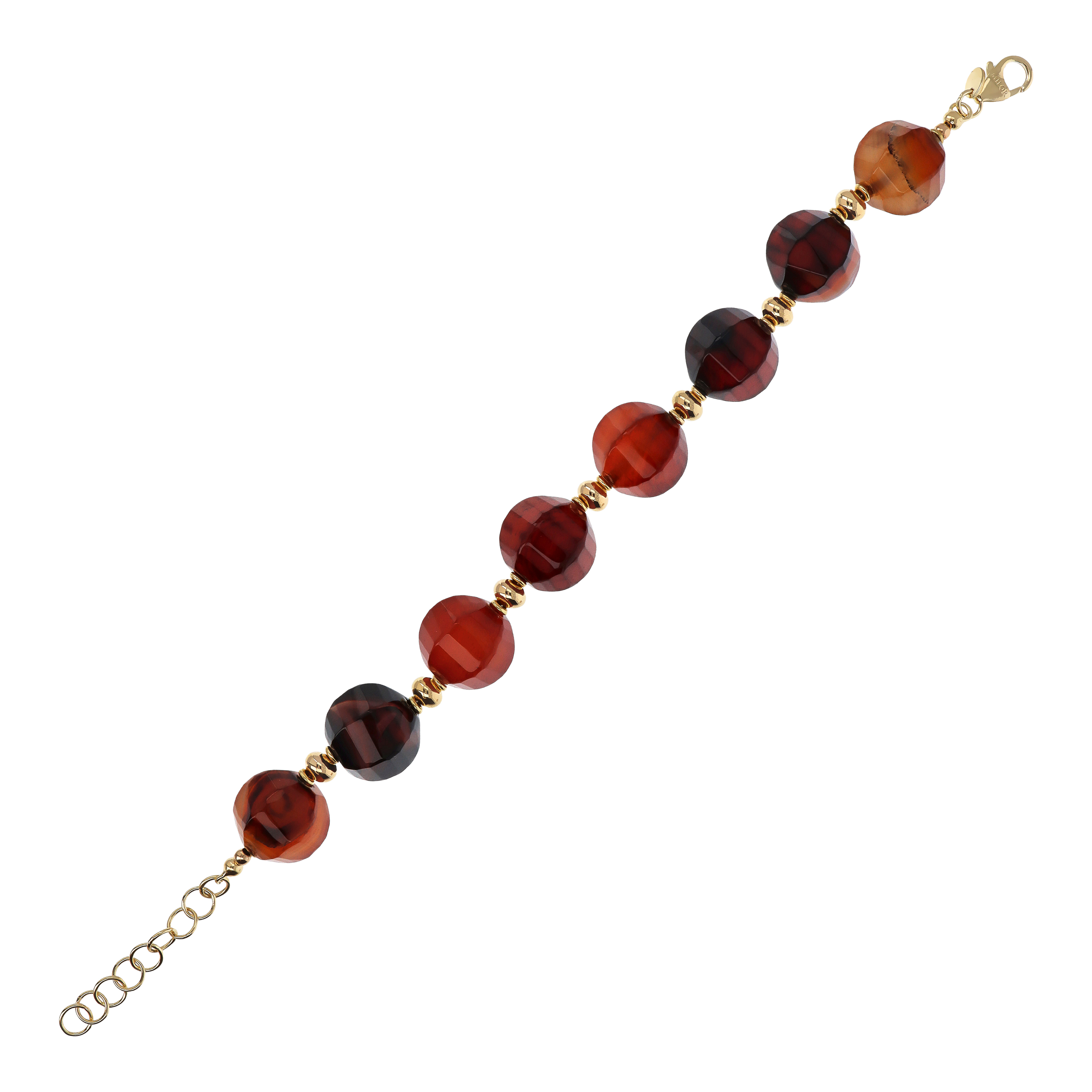 Bracciale in Argento 925 placcato Oro Giallo 18kt con Sfere in Corniola Rossa