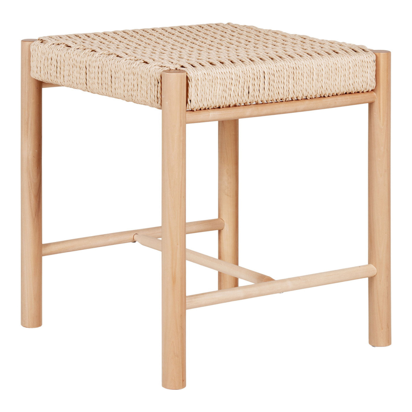 Sgabello Abano in legno di pioppo e corda naturale 42x42x46,5 cm