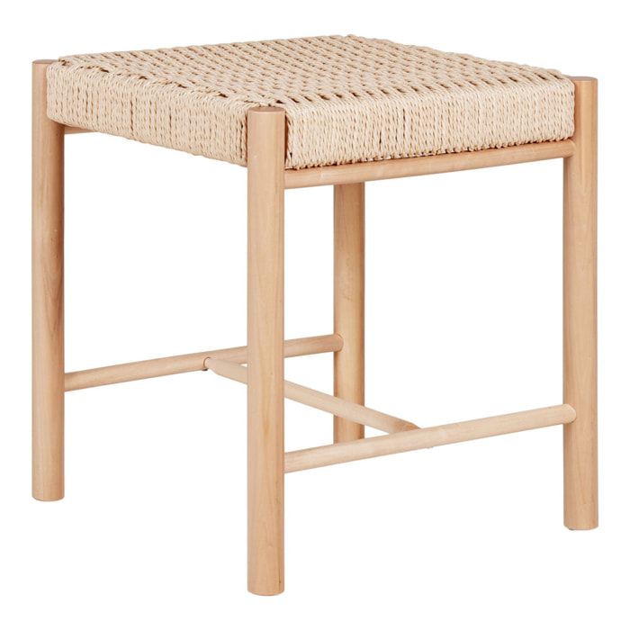 Sgabello Abano in legno di pioppo e corda naturale 42x42x46,5 cm