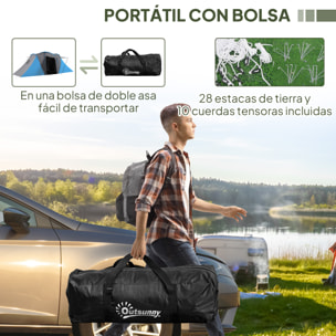 Tienda de Campaña Familiar tipo Túnel para de 4-6 Personas Impermeable 2000 mm Tienda de Camping Plegable con 2 Dormitorios Bolsa para Senderismo 555x225x190 cm Gris y Azul