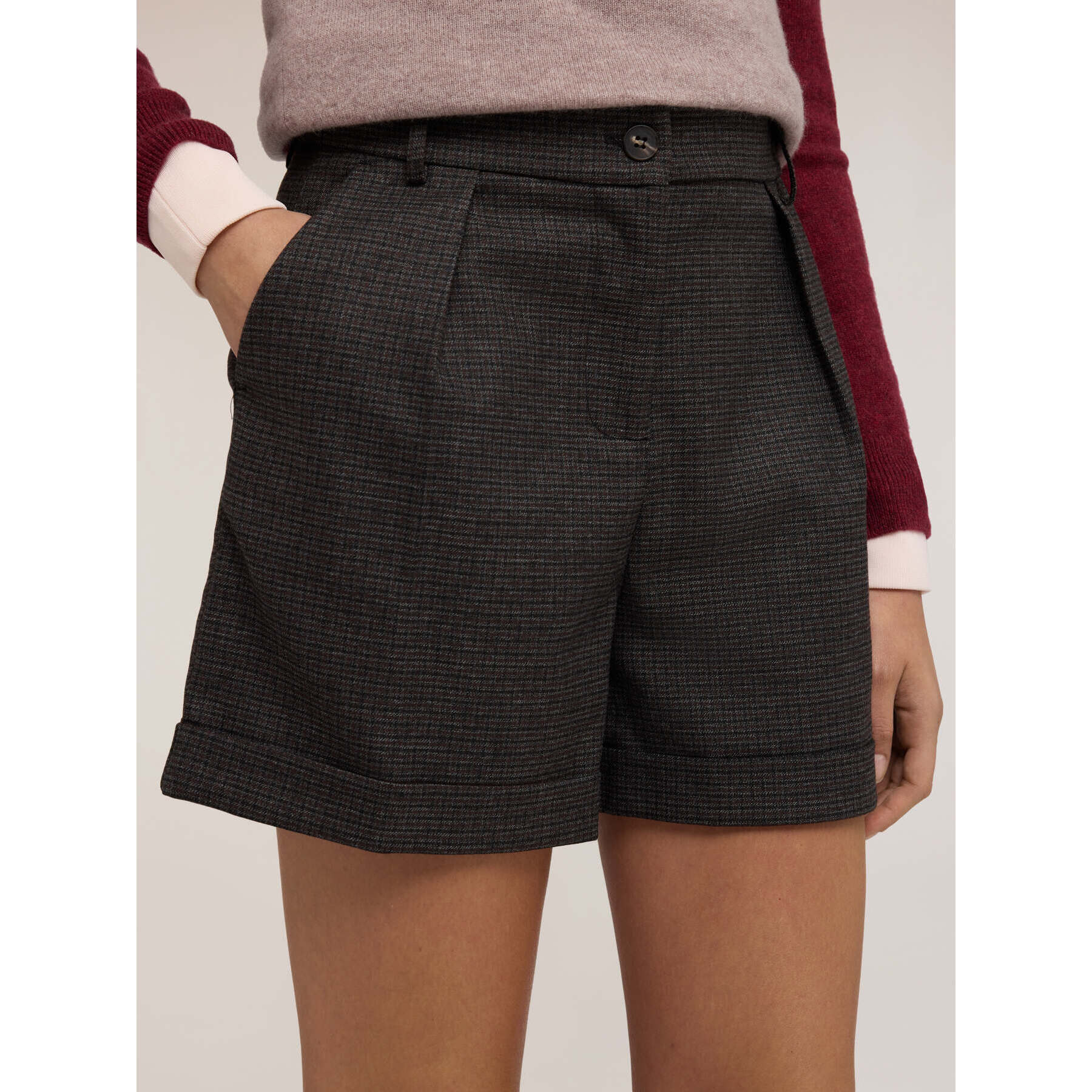Motivi - Shorts cropped con motivo a cuadros - Gris