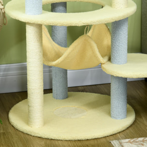 Árbol Rascador para Gatos Mediano 110 cm Torre para Gatos Centro de Actividades para Gatitos con Hamaca Poste de Sisal y Bola Colgante Ø58x110 cm Amarillo y Azul