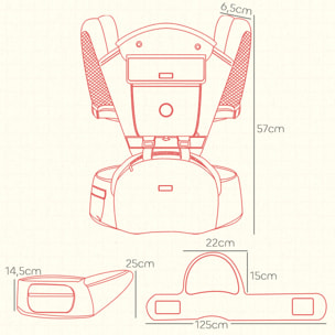 Mochila Portabebés de Recién Nacido hasta 36 Meses Portabebés con Asiento Extraíble Cinturón Ajustable y Bolsillo de Almacenamiento Carga 15 kg Gris