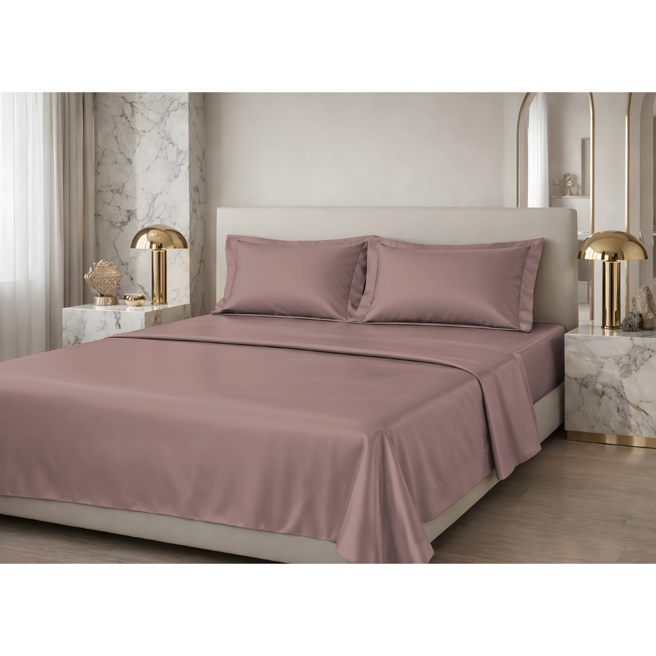 Completo Lenzuola Estate/Inverno 100% Raso Cotone Tinta Unita Rosa 05 GI