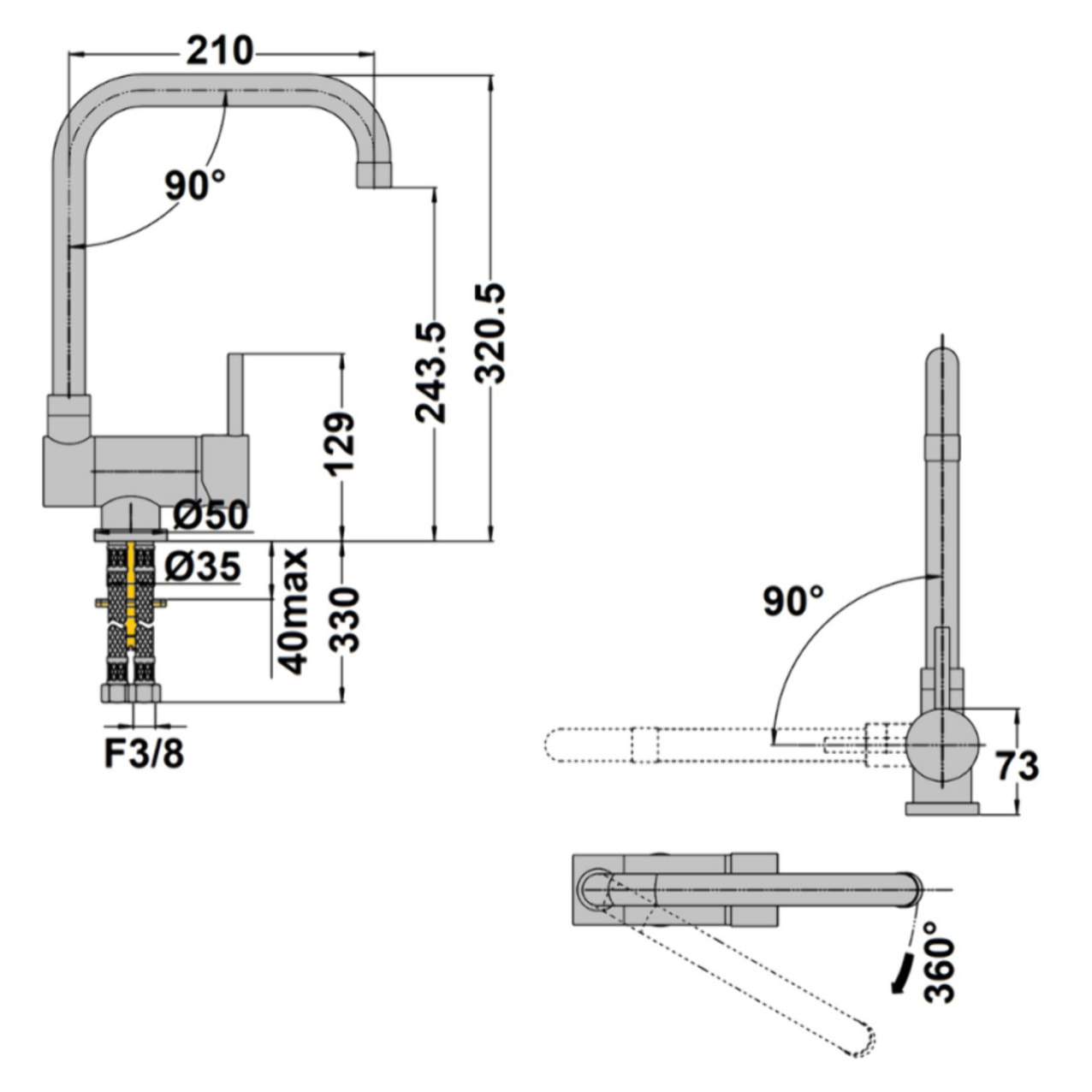 PAINI Mitigeur cuisine Cox rabattable Bec haut chrome