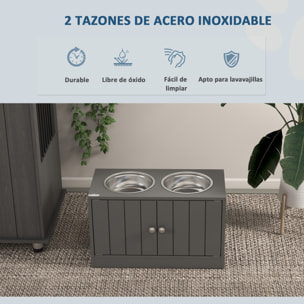 Comedero Perro Elevado con 2 Cuencos de Acero Inoxidable 2x2000 ml Comedero Elevado para Perros Grandes con 2 Puertas y Almacenamiento Oculto Gris