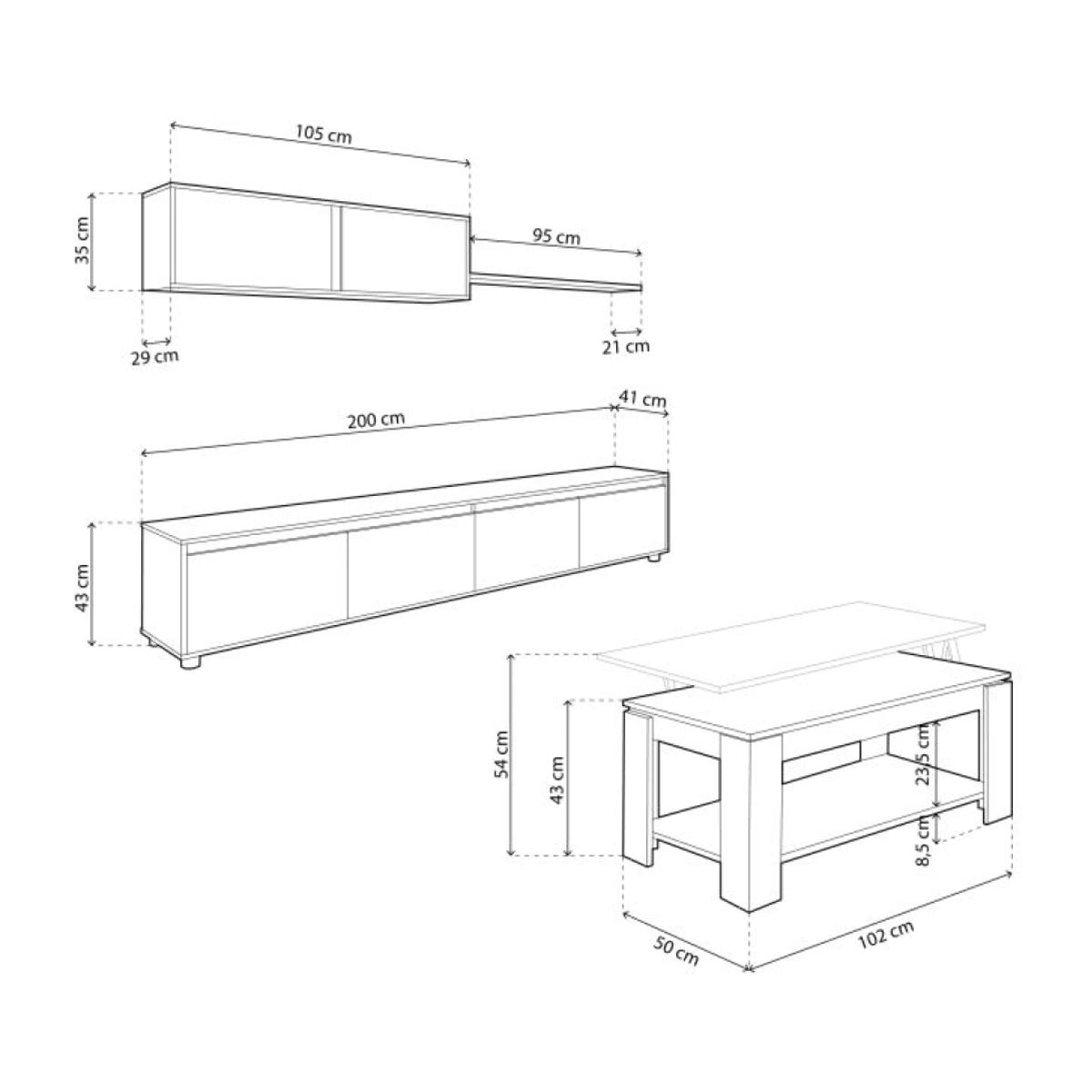 Pack salón con mesa de centro Arlet Plus Blanco Artik (Blanco Mate) - Gris Cemento