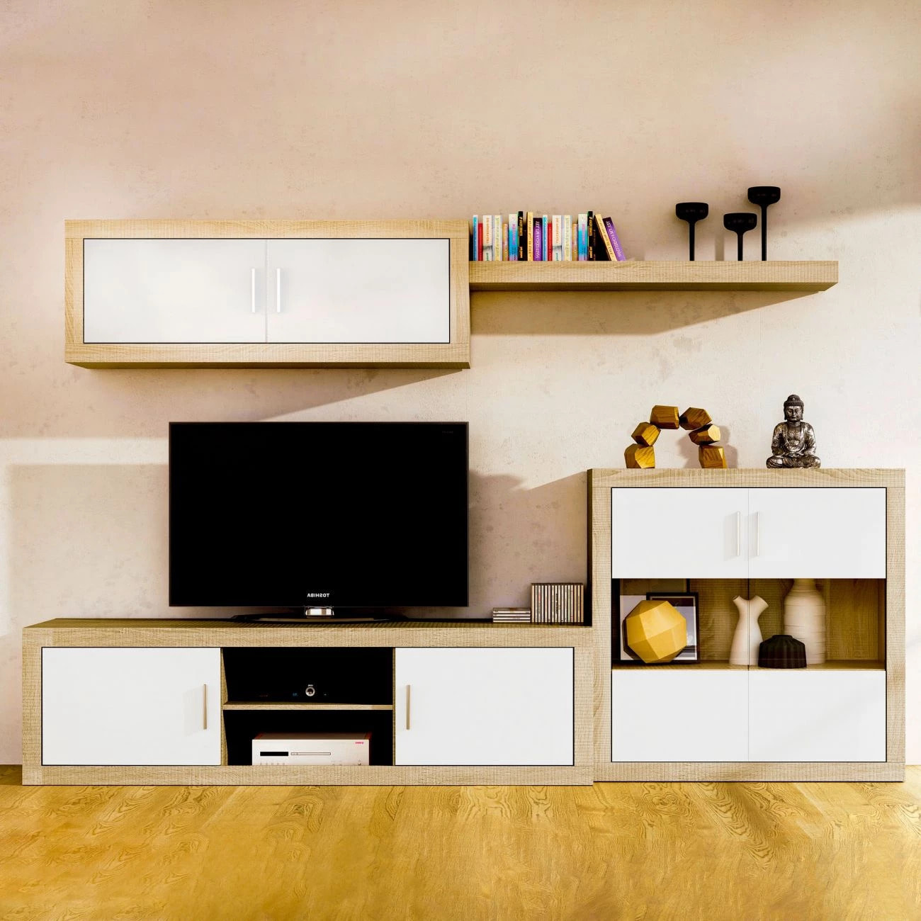 Bodeguero 2 puertas en cambria y blanco 110 cm Nuka Cambria - Blanco
