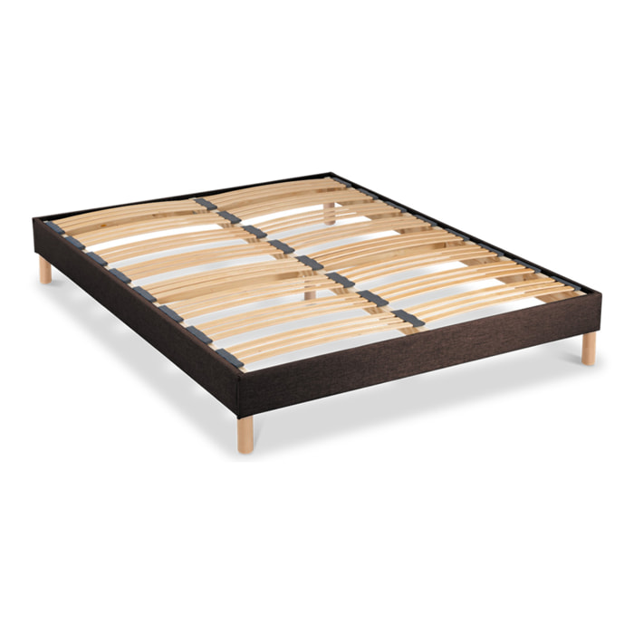 Sommier Lumière Technologie Tri-Lattes, tissu marron, Bois Épicéa, H30 cm, Lattes Actives, Aération Optimale