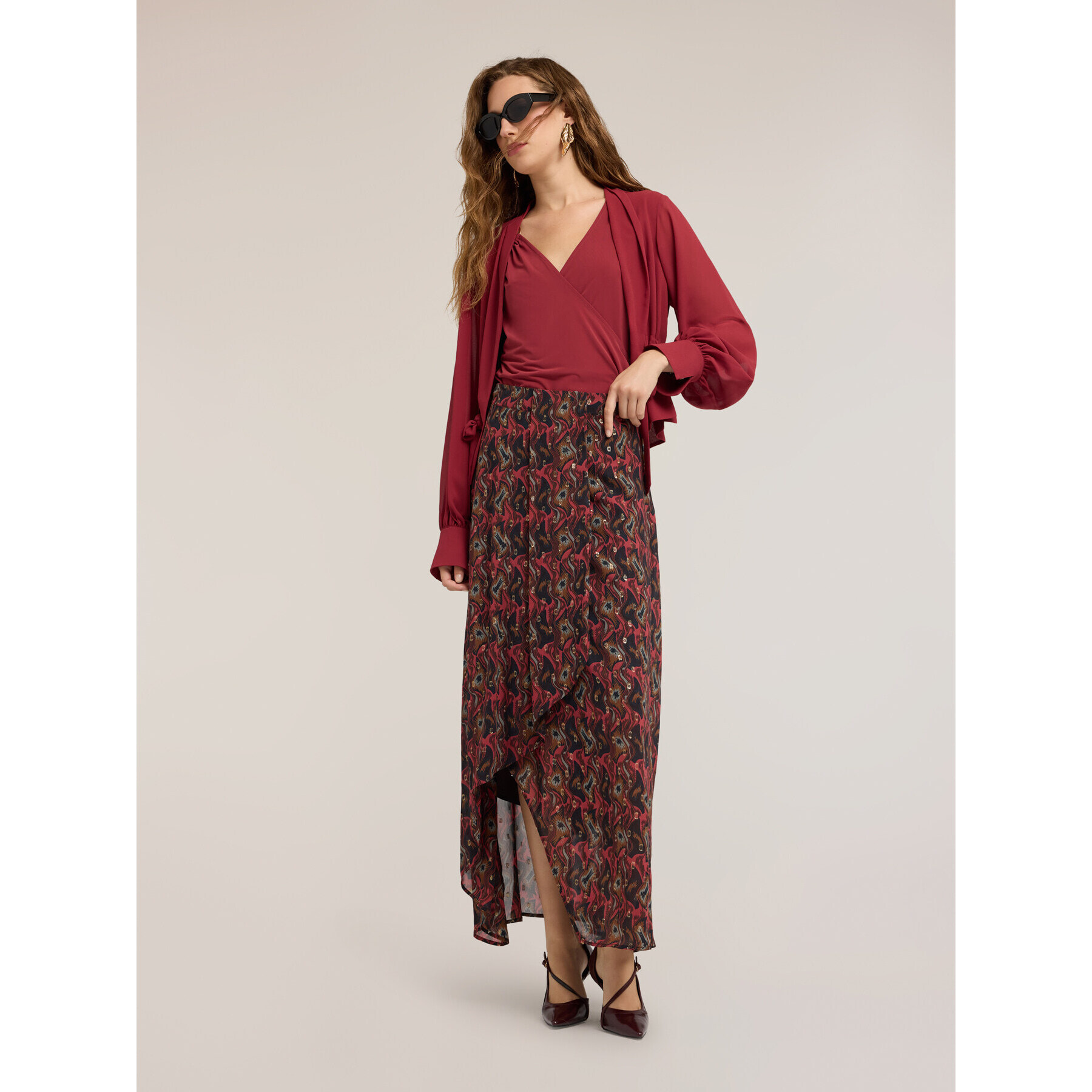 Motivi - Blusa in georgette con scollo a scialle - Bordeaux