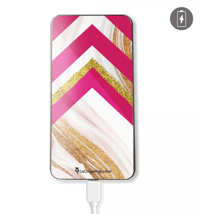 Batterie en verre trempé universel 8000mAh Trio marbre fuschia Motif Ecriture Tendance La Coque Francaise