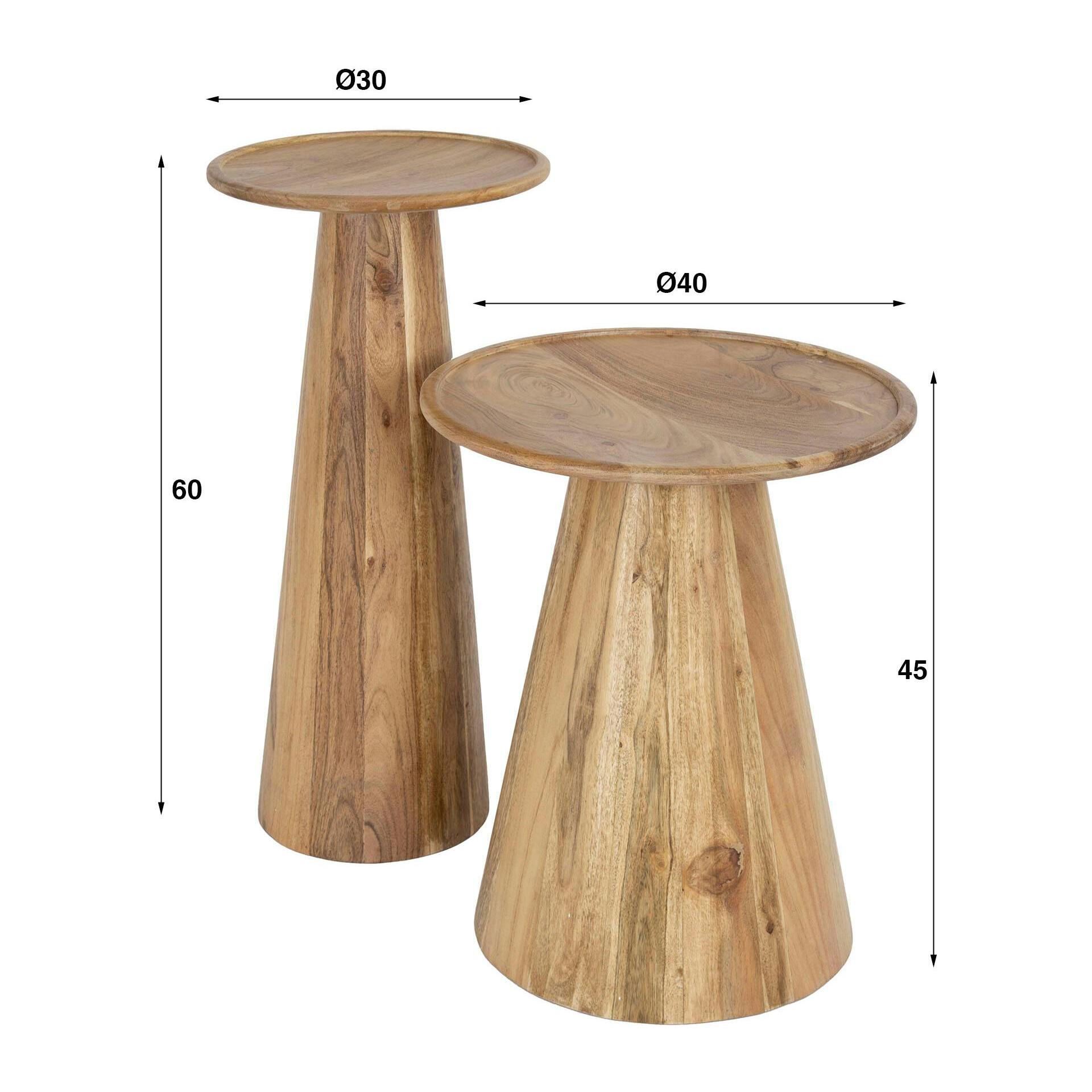 Bout de canapé en bois acacia – pied conique (lot de 2) MELBOURNE