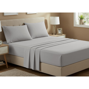 Completo Lenzuola No Stiro In Tinta Unita Con Angolo H.27 cm Colore Grigio Chiaro