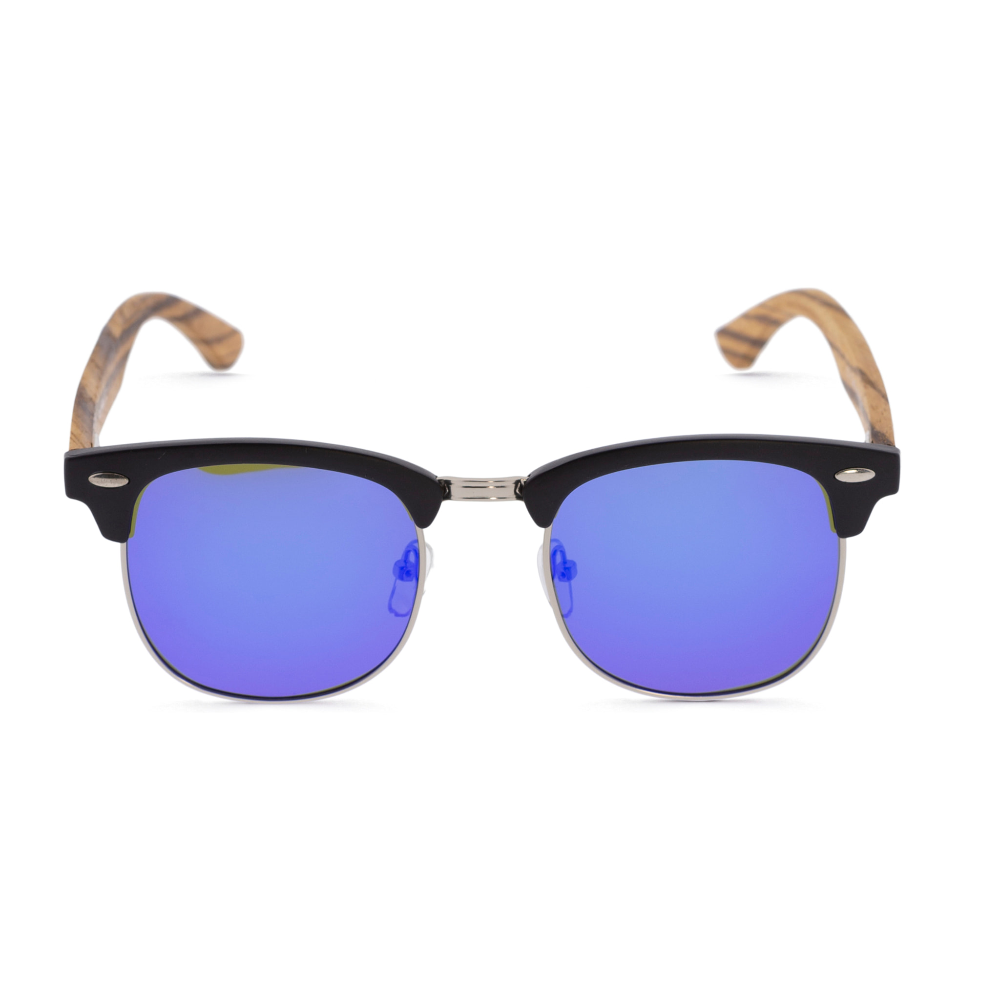 Gafas de sol OCEAN REMEMBER - Frente negro mate con patillas de madera de cebra y / Azul