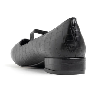 Ballerina con texture pitonata e cinturino - NERO