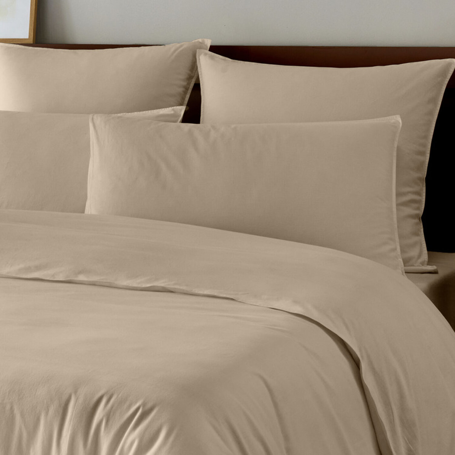 Parure housse de couette 100% coton lavé unie beige ficelle - Lav